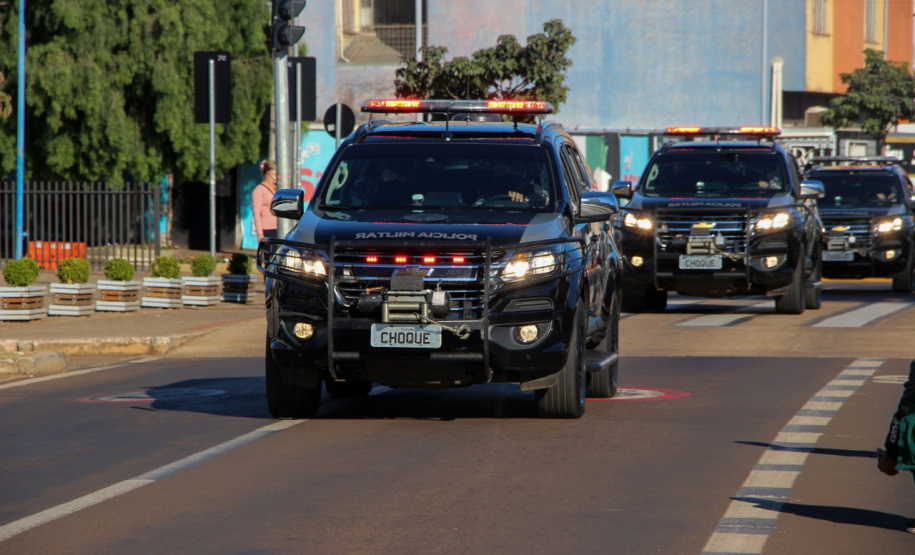 Equipes policiais do Batalhão de Operações Especiais (Bope), treinadas para dar suporte às unidades de área da PM nas ocorrências de maior periculosidade, estão na região de Cascavel nesta semana. A Operação Pronta Resposta IV foi lançada nesta terça-feira (18), no centro da cidade, com a participação do subcomandante-geral da PM, coronel Rui Noé Barroso Torres. - -  Cascavel, 18/05/2021  -  Foto: PMPR/SESP-PR