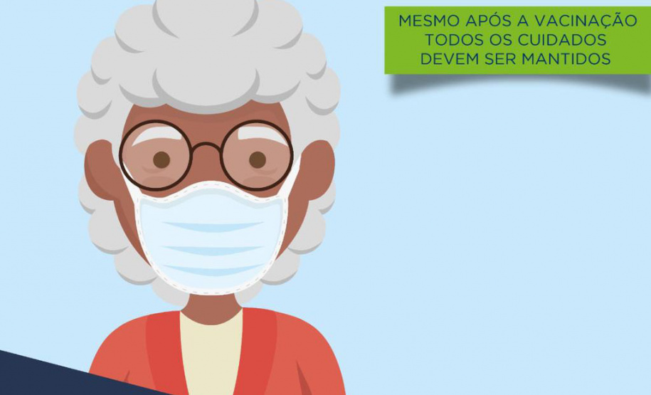MÁSCARA E DISTANCIAMENTO - Campanha da Saúde incentiva que idosos vacinados continuem se cuidando - Foto/Arte: SESA
