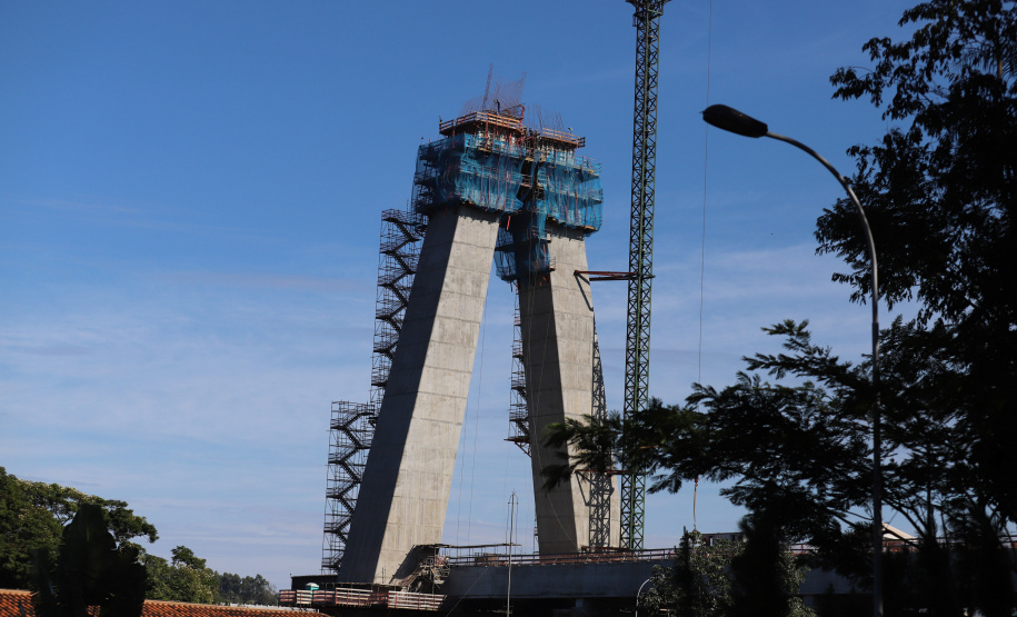 Andamento das obras na  Ponte da Integração Brasil - Paraguai, entre Foz do Iguaçu e Presidente Franco .08/04/2021 - Foto: Geraldo Bubniak/AEN