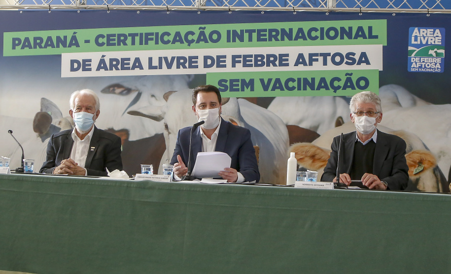 Governador Ratinho Junior destaca o reconhecimento internacional concedido ao Paraná como Área Livre de Febre Aftosa sem Vacinação.
Foto Gilson Abreu/AEN