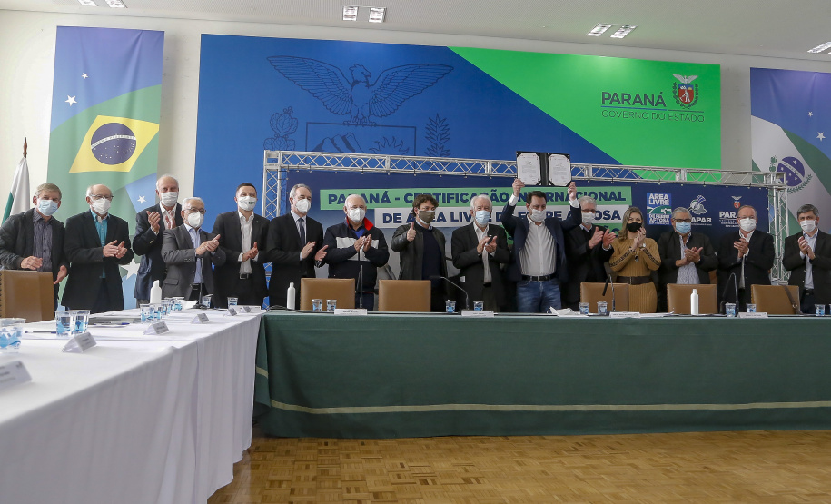 Governador Ratinho Junior destaca o reconhecimento internacional concedido ao Paraná como Área Livre de Febre Aftosa sem Vacinação.
Foto Gilson Abreu/AEN