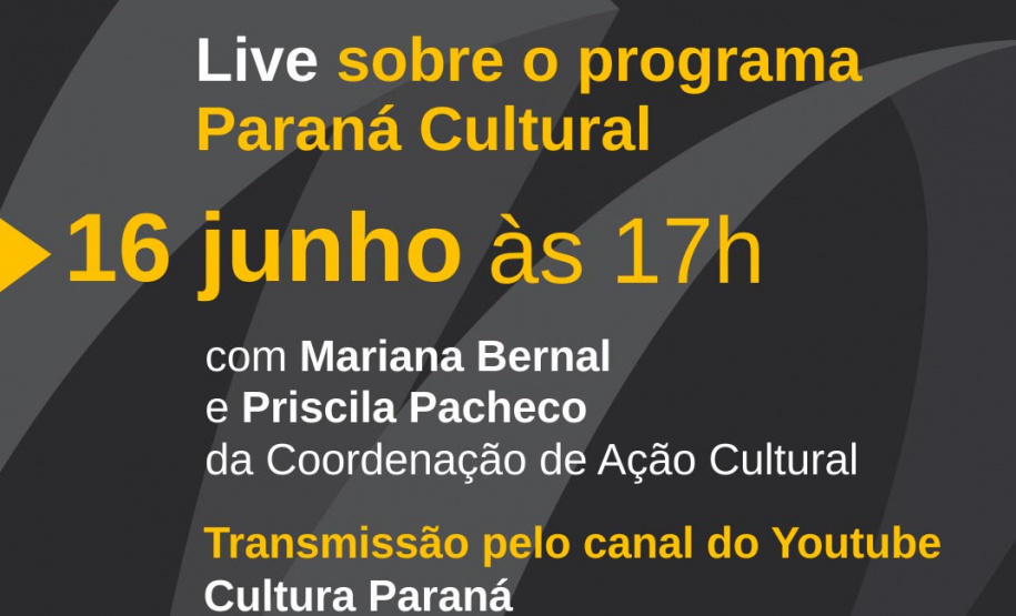 A Coordenação de Ação Social (CAC) da Superintendência-Geral da Cultura promove na quarta-feira (16), a partir das 17 horas, uma live sobre o programa de fomento Paraná Cultural. Estarão ao vivo no canal do YouTube Cultura Paraná Mariana Bernal e Priscila Pacheco, respectivamente coordenadora e técnica da CAC. A transmissão terá a abertura da superintendente-geral da Cultura, Luciana Casagrande Pereira.  -  Foto: Rita de Cassia Solieri Brandt Braga