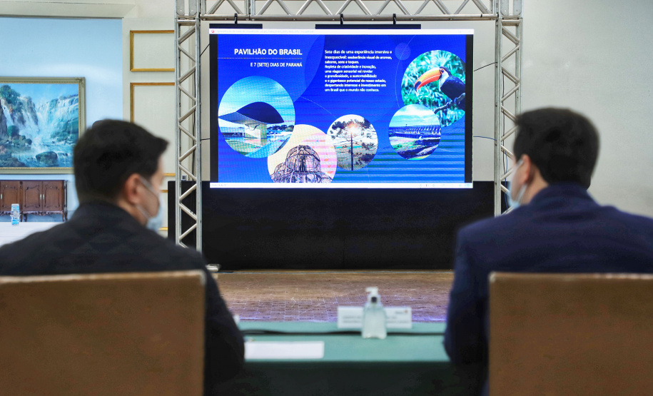 De 10 a 17 de outubro, o Paraná será o protagonista do Pavilhão do Brasil na Expo Dubai 2020, exposição internacional que concentra mais de 190 países em 181 dias de evento e espera receber 25 milhões de visitantes. Nesta terça-feira (22), o governador Carlos Massa Ratinho Junior apresentou a empresários a proposta do projeto de exposição que irá representar o Estado na feira. - Curitiba, 22/06/2021 - Foto: José Fernando Ogura/AEN