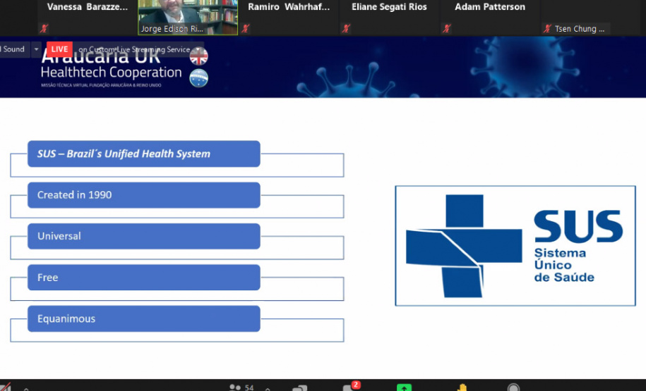 O Governo do Estado do Paraná, por meio da Fundação Araucária (FA), com o apoio da Superintendência Geral da Ciência, Tecnologia e Ensino Superior (Seti) e a Embaixada Britânica realizou, nesta segunda-feira (28), a solenidade de abertura da Missão Técnica Virtual Araucária e UK: Healthtech Cooperation. - Curitiba, 28/06/2021 - Foto: Fundação Araucária