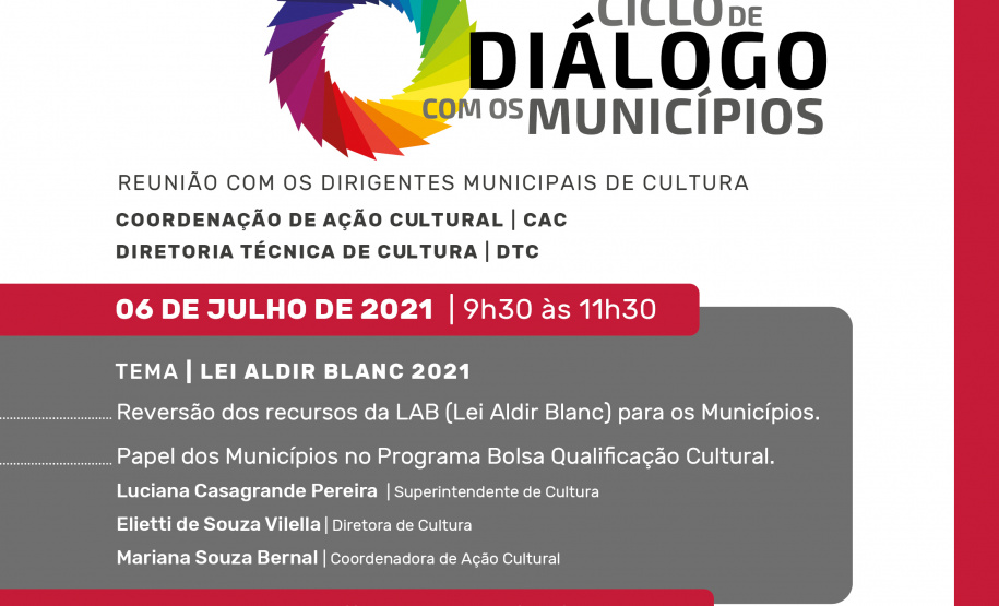 Lei Aldir Blanc é o tema do Ciclo de Diálogo com os Municípios desta terça-feira  -  Foto/Arte: SECC