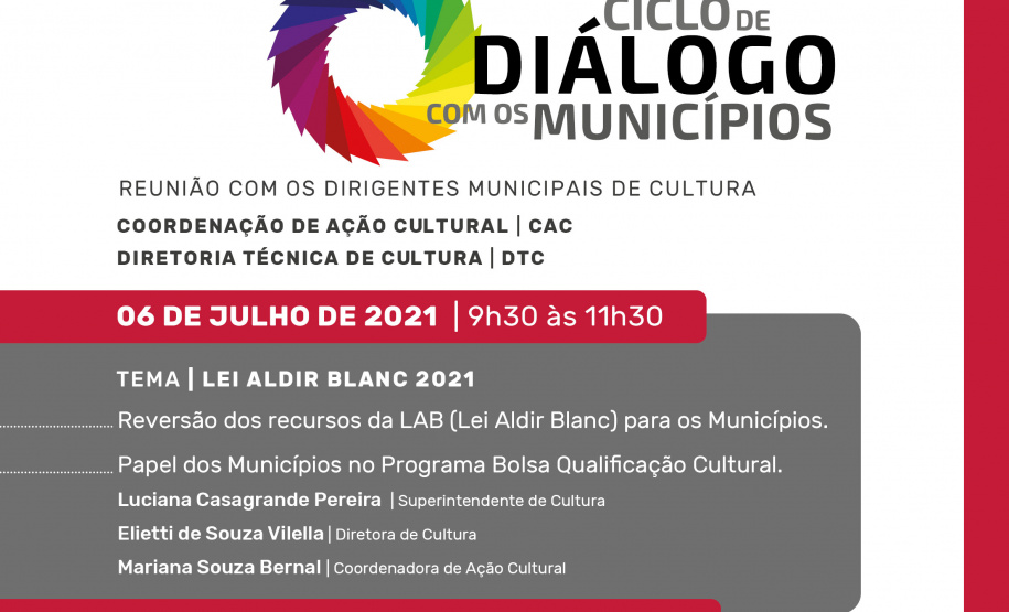 Lei Aldir Blanc é o tema do Ciclo de Diálogo com os Municípios desta terça-feira  -  Foto/Arte: SECC