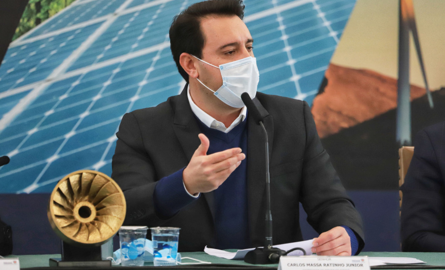 Governador Carlos Massa Ratinho Junior durante solenidade Geração de Energia Limpa - Secretária de Estado do Desenvolvimento Sustentável e do Turismo-SEDEST - Curitiba, 05/07/2021 - Foto: José Fernando Ogura/AEN