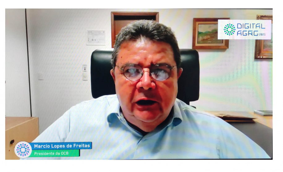 O governador Carlos Massa Ratinho Junior abriu, nesta segunda-feira (12), o Digital Agro 2021. O congresso, promovido pela Cooperativa Agroindustrial Frísia até 15 de julho, é considerado uma das principais feiras de tecnologia e inovação para o agronegócio do Brasil. - Na foto, o presidente da Organização das Cooperativas do Brasil, Marcio Lopes de Freitas - Curitiba, 12/07/2021 - Foto: Jonathan Campos/AEN