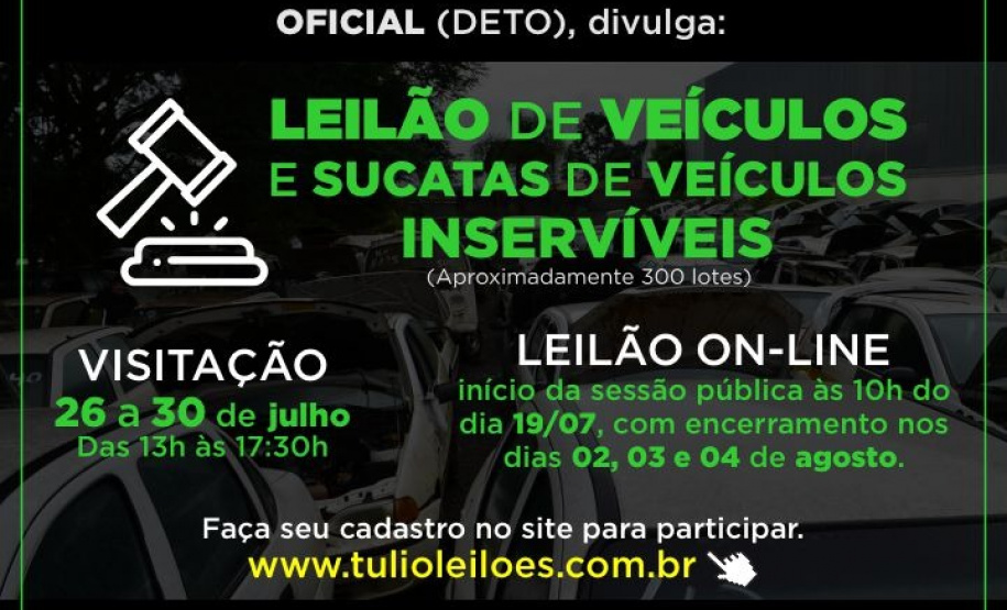 Leilão de veículos e sucatas ofertará 356 itens em 279 lotes  -  Foto: SEAP