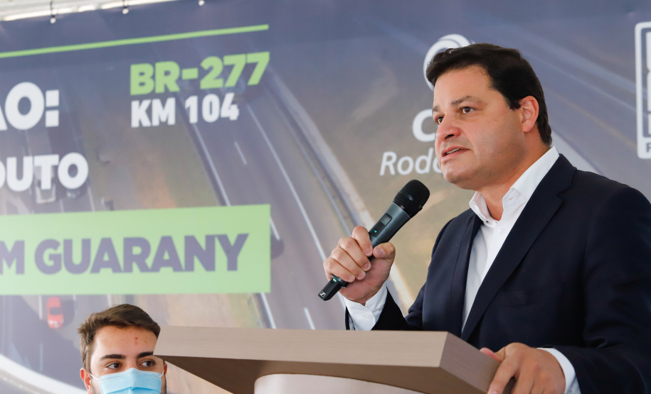 Novo viaduto melhora mobilidade na BR-277 e traz mais segurança a moradores de Campo Largo. A obra foi inaugurada oficialmente nesta quarta-feira (14) pelo governador Carlos Massa Ratinho Junior. Na foto, o secretário estadual da Infraestrutura e Logística, Sandro Alex - Curitiba, 14/07/2021 - foto: Rodrigo Félix Leal