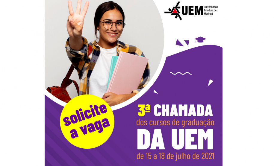 Aproveite a 3ª chamada para fazer parte da 6ª melhor universidade estadual do Brasil! A partir de hoje (15), às 14h, até domingo (18), os vestibulandos classificados no Vestibular 2020 ou no Processo de Avaliação Seriado (PAS) 2020 podem realizar solicitação de vaga para cursos de graduação presenciais e iniciar os estudos no primeiro semestre de 2021 na Universidade Estadual de Maringá (UEM).  - Foto: UEM