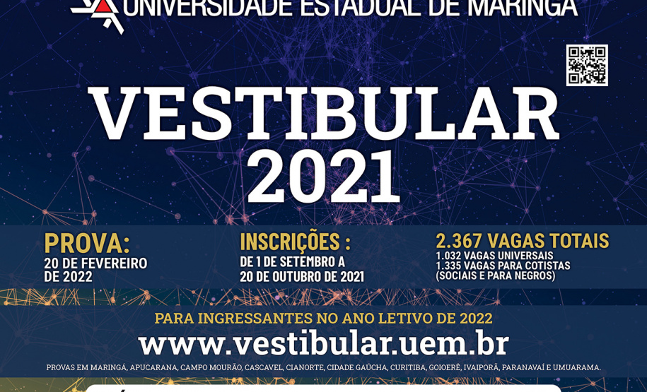 Vestibular da UEM será em 20 de fevereiro, e PAS em 27 de março