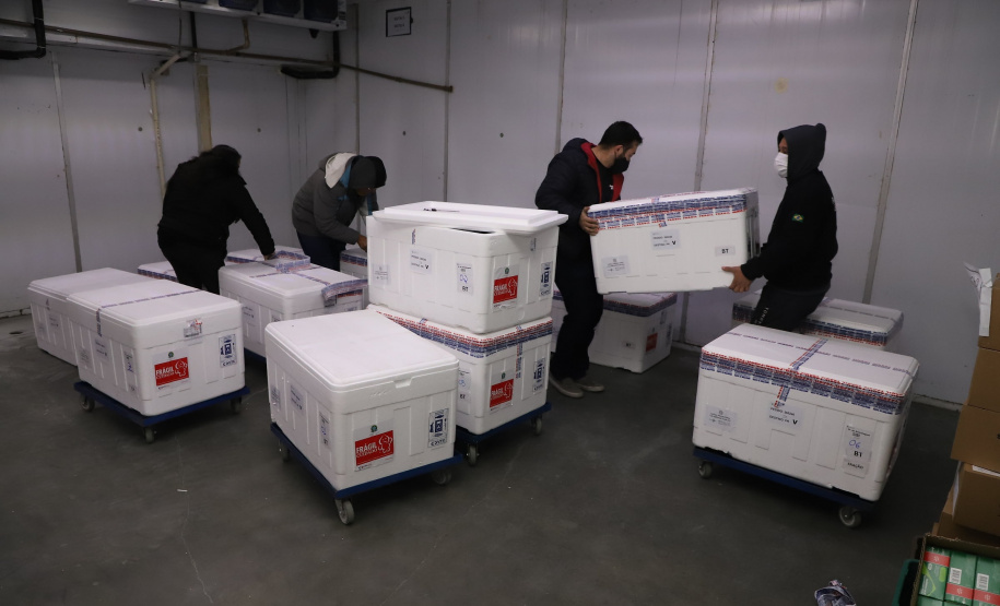 O Paraná recebe nesta segunda-feira (19), do Ministério da Saúde, mais 141 mil doses de vacinas contra a Covid-19. São 88.200 doses do imunizante Coronavac  e 52.800 da Covishield Foto: Ari Dias/AEN