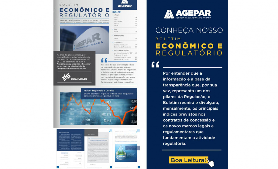 A Agência Reguladora de Serviços Públicos Delegados do Paraná (Agepar) inicia, nesta quinta-feira (22), a publicação do Boletim Econômico e Regulatório, que reúne os índices previstos nos contratos de concessão dos serviços regulados. -  Curitiba, 23/07/2021  -  Foto: AGEPAR