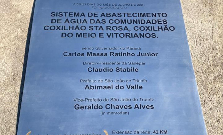 Mais de 450 famílias de comunidades rurais de São João do Triunfo estão com o acesso à água tratada garantido. Uma parceria firmada entre a Companhia de Saneamento do Paraná (Sanepar) e a Prefeitura de São João do Triunfo possibilitou a implantação de sistemas rurais de abastecimento de água nas comunidades de Coxilhão do Meio, Coxilhão Santa Rosa e Vitorianos. - São João do Triunfo, 23/07/2021 - Foto: Sanepar