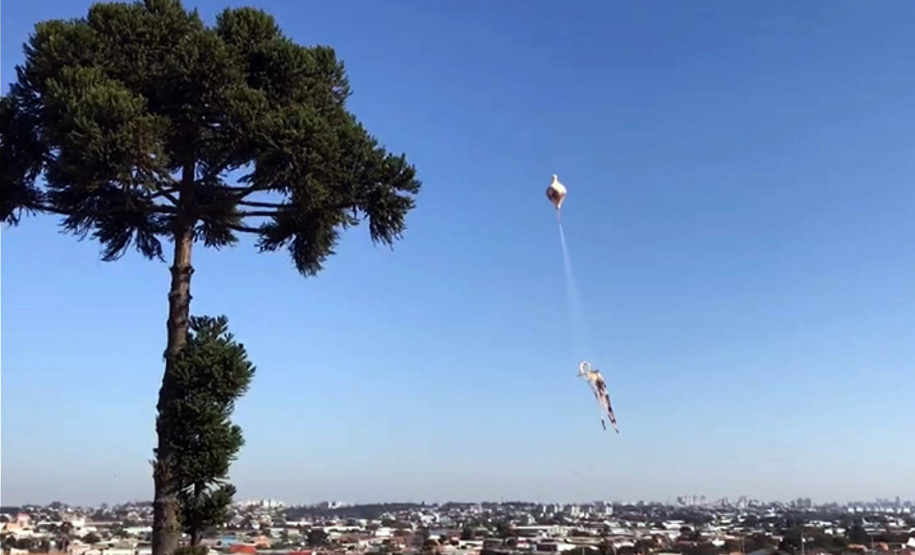Polícia Militar apreende balão que caiu no bairro Boqueirão, em Curitiba, na manhã deste domingoFoto: Marcia Santos/SESP