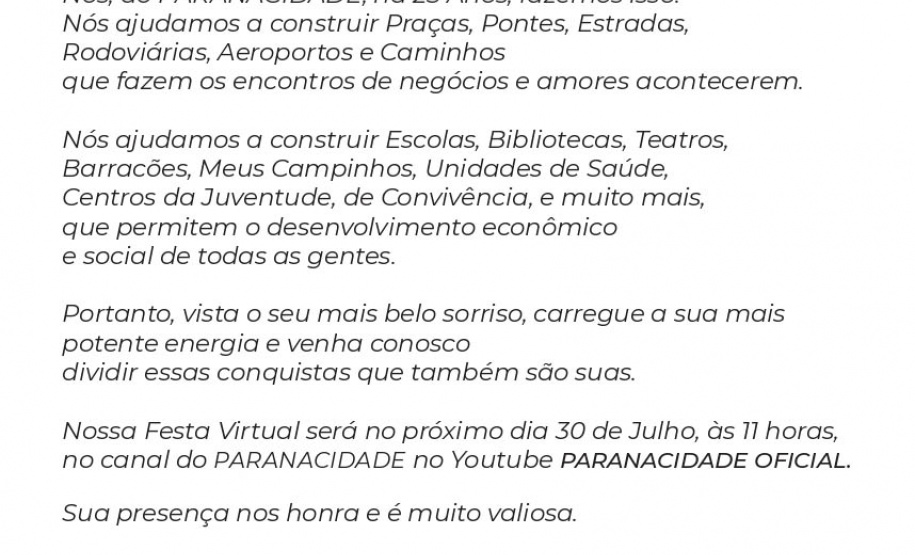 O Paranacidade, serviço social autônomo vinculado à Secretaria do Desenvolvimento Urbano e de Obras Públicas, comemora nesta sexta-feira (30) 25 anos de existência. Neste período, 17 mil obras, ações e serviços nos municípios paranaenses somaram investimentos de mais de R$ 15,4 bilhões. - Foto: Paranácidade/SEDU