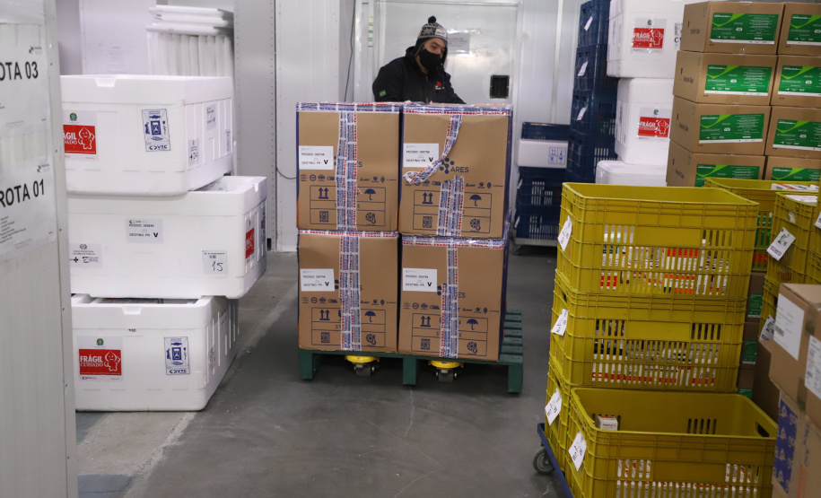 118.170 doses da Pfizer chegam ao Paraná, completando a remessa da semana. Foto: Ari Dias/AEN
