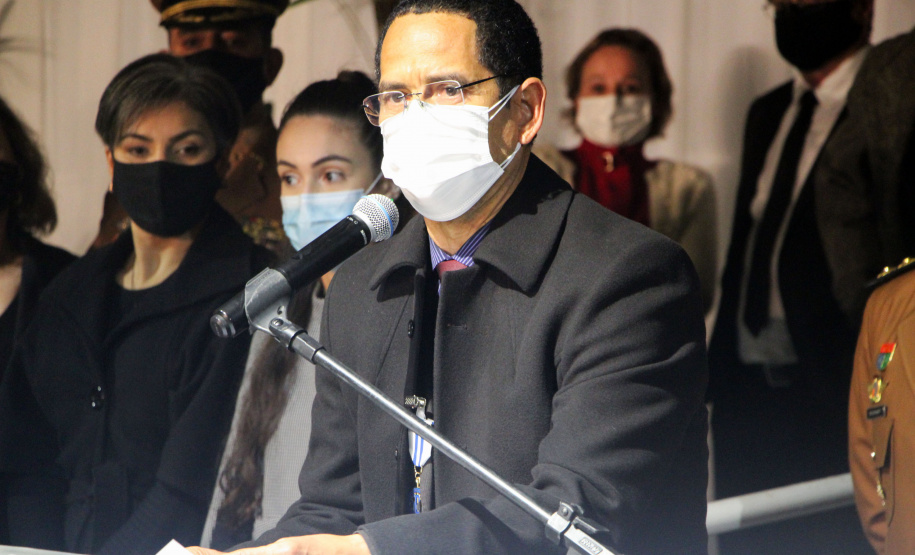 06-08-2021 Aspirantado Turma 2021. São José dos Pinhais, 06 de agosto de 2021. Aspirantado Turma 2021. Foto: discurso do Secretário de Segurança Pública do Estado do Paraná, Coronel Romulo Marinho Soares.