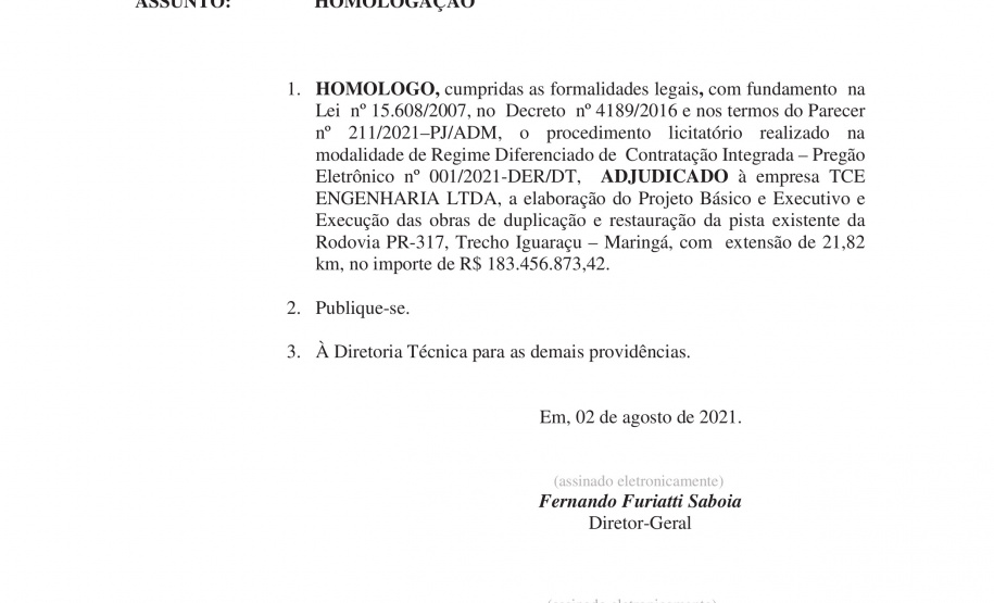 Homologado RDCi Maringá Iguaraçu - Curitiba, 09/08/2021 - Foto: DER-PR