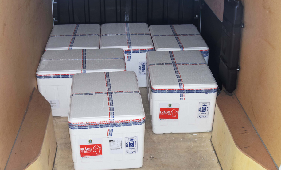 A Secretaria de Estado da Saúde (Sesa) recebeu na tarde desta segunda-feira (9) mais 67,6 mil vacinas contra a Covid-19. As doses da CoronaVac/Butantan fazem parte do lote com 209.170 vacinas para o Paraná, anunciadas pelo Ministério da Saúde no final da noite deste domingo (8). Foto: Américo Antonio/SESA