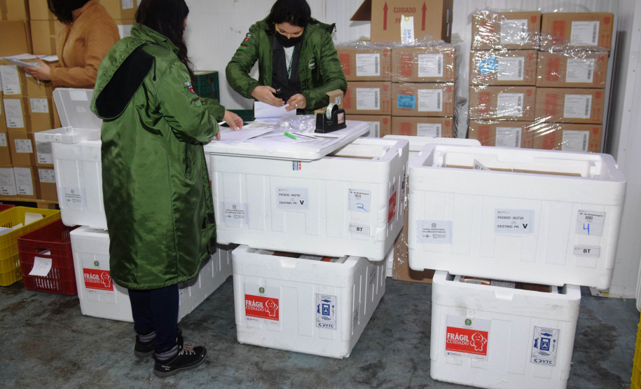 A Secretaria de Estado da Saúde (Sesa) iniciou nesta segunda-feira (16) a distribuição de mais 283.700 vacinas contra a Covid-19 para as 22 Regionais de Saúde do Paraná.  -  Curitiba, 16/08/2021  -  Foto: Américo Antonio/SESA