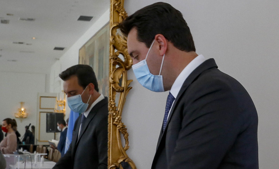Governador Carlos Massa Ratinho Junior, durante cerimônia de posse do advogado paranaense Tracy Reinaldet, como representante brasileiro no Comitê Permanente da América Latina para a Prevenção do Crime (COPLAD), da ONU. - Curitiba, 17/08/2021 - Foto Gilson Abreu/AEN