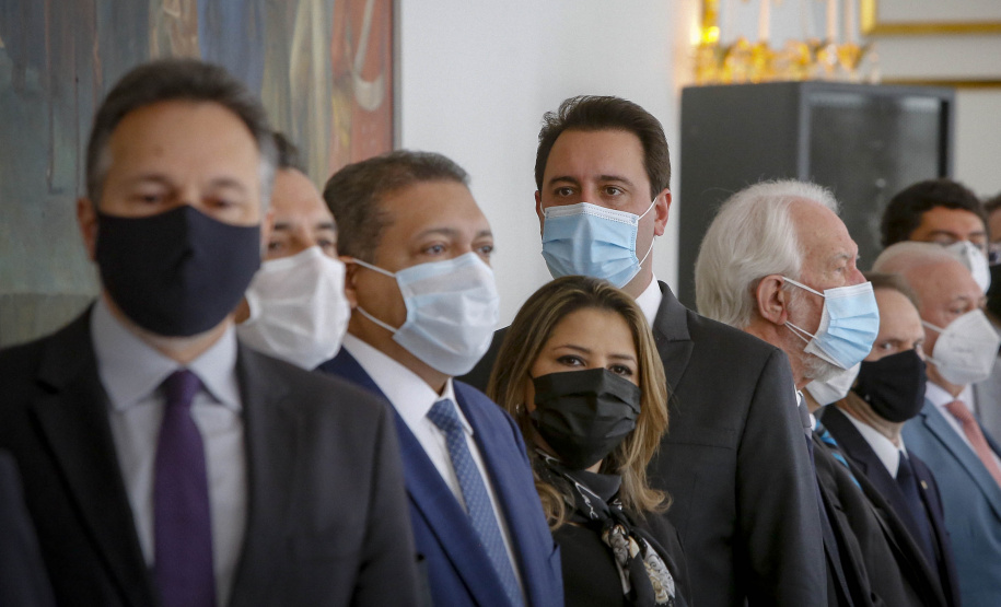 Governador Carlos Massa Ratinho Junior, durante cerimônia de posse do advogado paranaense Tracy Reinaldet, como representante brasileiro no Comitê Permanente da América Latina para a Prevenção do Crime (COPLAD), da ONU. - Curitiba, 17/08/2021 - Foto Gilson Abreu/AEN