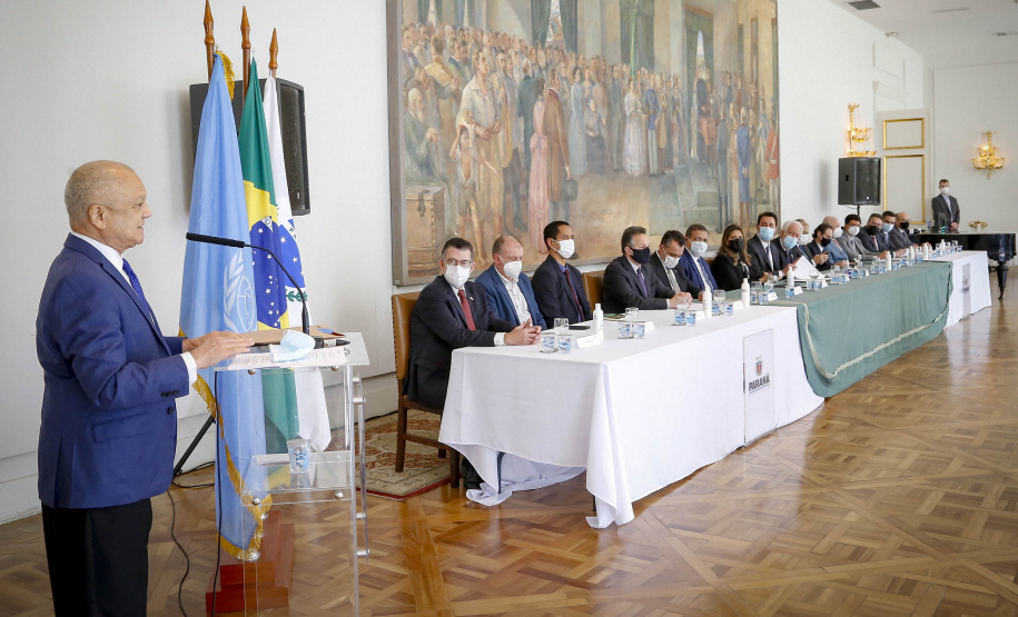 Governador Carlos Massa Ratinho Junior, durante cerimônia de posse do advogado paranaense Tracy Reinaldet, como representante brasileiro no Comitê Permanente da América Latina para a Prevenção do Crime (COPLAD), da ONU. - Curitiba, 17/08/2021 - Foto Gilson Abreu/AEN