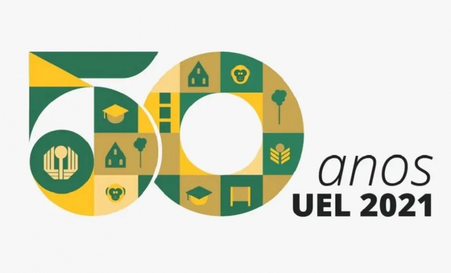 Elementos que preenchem o número 50 remetem ao Campus Universitário e símbolos da UEL. - Londrina, 23/08/2021 - Foto: UEL