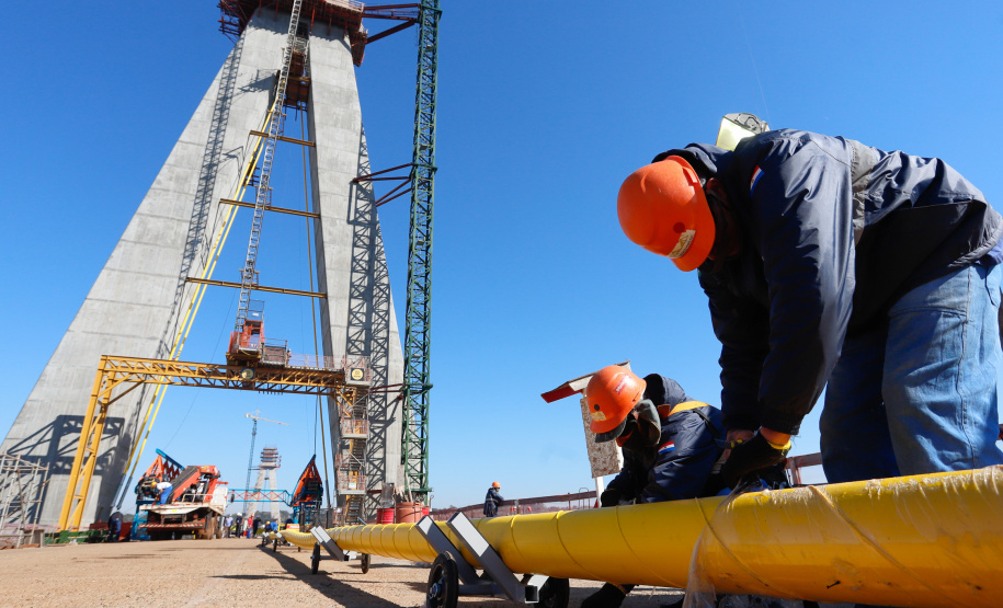Obra da Ponte da Integração Brasil-Paraguai atinge 67% de execução em agosto. Foto: Rodrigo Felix Leal/AEN
