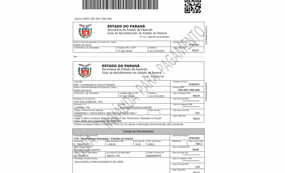 Modernizar o sistema da guia de pagamento de taxas e tributos estaduais, trazer maior clareza na disposição das informações do documento e adequar às novas necessidades, tais como o Pix, são mudanças implementadas pela Secretaria da Fazenda e Receita Estadual do Paraná que começam a valer a partir de 1 º setembro com a nova Guia de Recolhimento (GRPR).  -  Foto: SEFA