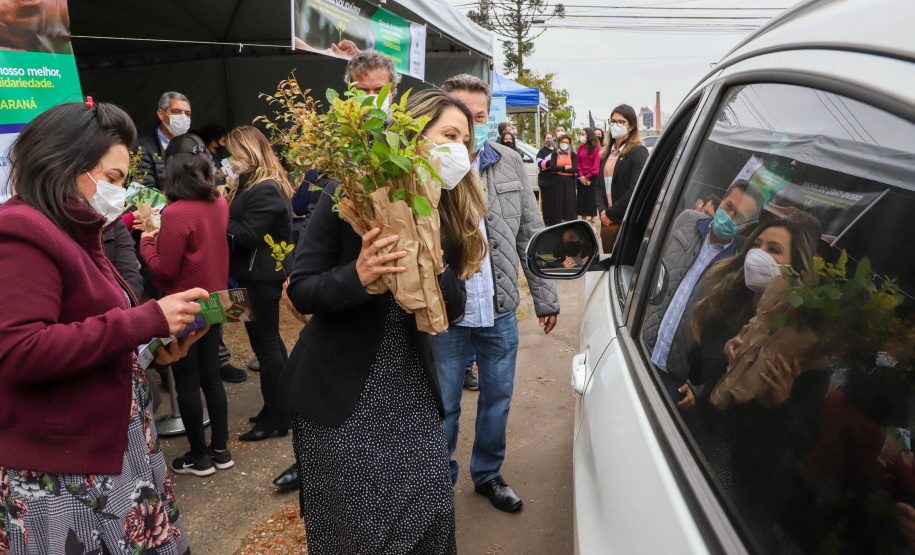 IAT A primeira-dama Luciana Saito Massa, que preside o Conselho de Ação Solidária, e o secretário de Desenvolvimento Sustentável e do Turismo, Márcio Nunes, participam  da distribuição de mudas da campanha Floresce Paraná.F oto: Ari Dias/AEN
