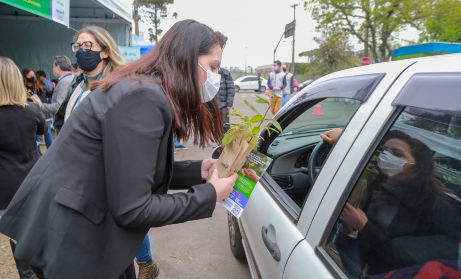 A primeira-dama Luciana Saito Massa, que preside o Conselho de Ação Solidária, e o secretário de Desenvolvimento Sustentável e do Turismo, Márcio Nunes, participam  da distribuição de mudas da campanha Floresce Paraná.F oto: Valdelino Pontes