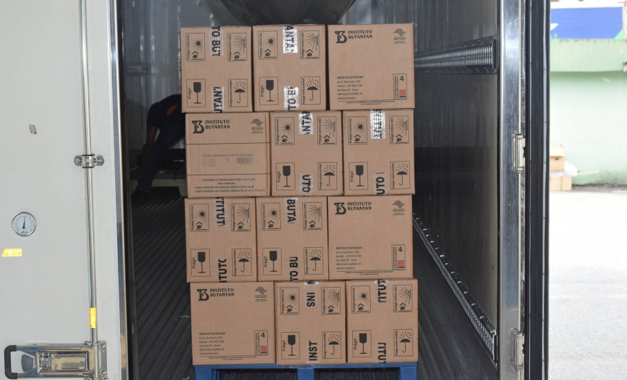 O Paraná recebeu mais 187.800 vacinas contra a Covid-19 da CoronaVac/Butantan neste sábado (4). As vacinas foram entregues no Centro de Medicamentos do Paraná (Cemepar) para conferência e armazenamento até que sejam descentralizados. A remessa faz parte da 47ª pauta de distribuição.  -  Curitiba, 04/09/2021  -  Foto: Américo Antonio/SESA