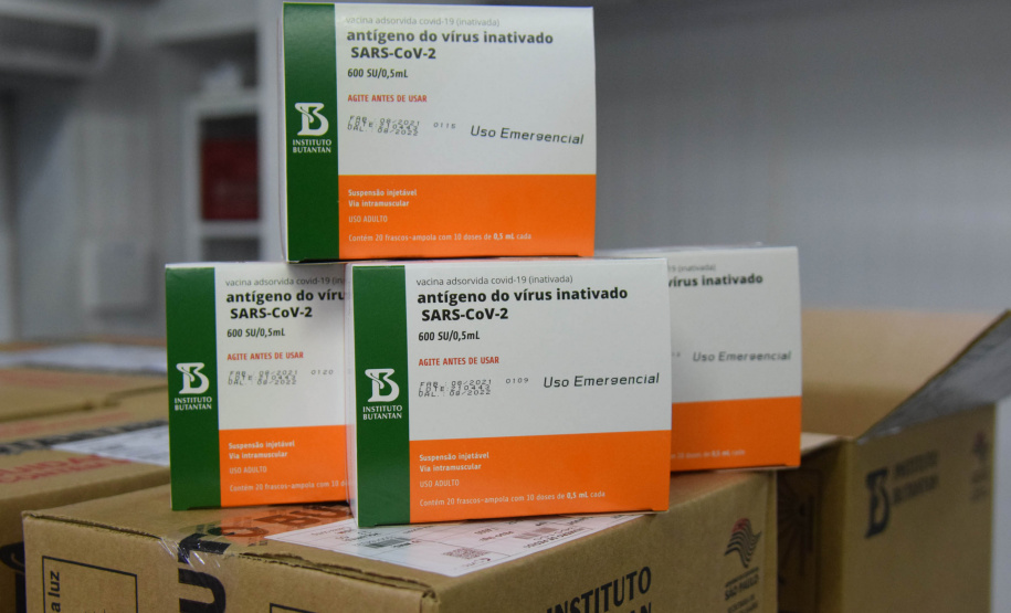 O Paraná recebeu mais 187.800 vacinas contra a Covid-19 da CoronaVac/Butantan neste sábado (4). As vacinas foram entregues no Centro de Medicamentos do Paraná (Cemepar) para conferência e armazenamento até que sejam descentralizados. A remessa faz parte da 47ª pauta de distribuição.  -  Curitiba, 04/09/2021  -  Foto: Américo Antonio/SESA