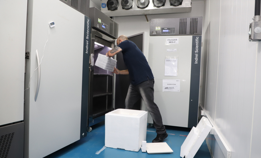 A Secretaria de Estado da Saúde recebeu nesta segunda-feira (6) mais 115.782 doses de vacinas contra a Covid-19. As doses da Pfizer/BioNTech desembarcaram no Aeroporto Internacional Afonso Pena, em São José dos Pinhais, às 15h30, no voo LA4791 e são referente à 53% da segunda dose (D2) da 28ª pauta.  -  Curitiba, 06/09/2021  -  Foto: Ari Dias/AEN