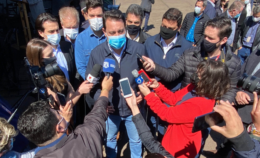 O governador Carlos Massa Ratinho Junior esteve nesta quinta-feira (9) em Palmas para o lançamento da pedra fundamental da pavimentação em concreto rígido de um trecho de 59,55 quilômetros da rodovia, além da implantação de 12,39 quilômetros de terceiras faixas.  - Palmas, 09/09/2021  -  Foto: José Fernando Ogura/AEN