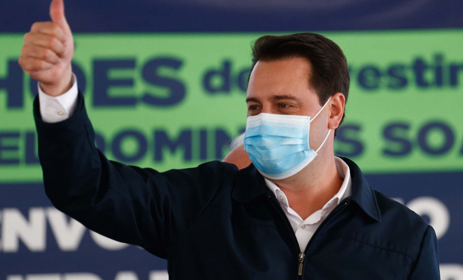 O governador Carlos Massa Ratinho Junior visitou Coronel Domingos Soares, na região Sudoeste, nesta quinta-feira (9), para a entrega da pavimentação de 27,1 quilômetros na PR-912, que separa a cidade de Palmas. Foto: Jonathan Campos/AEN