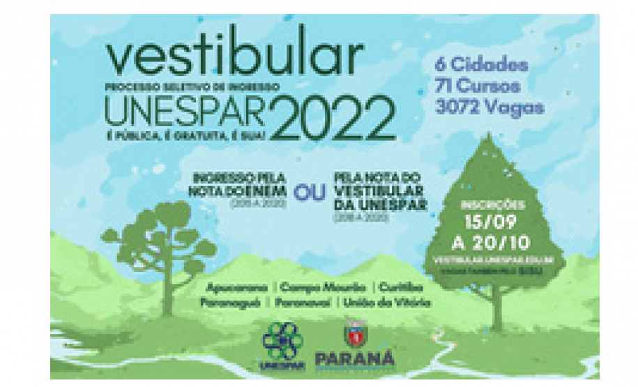 Unespar abre inscrições para o Vestibular 2022 a partir do dia 15 de setembro - Foto/Arte: UNESPAR