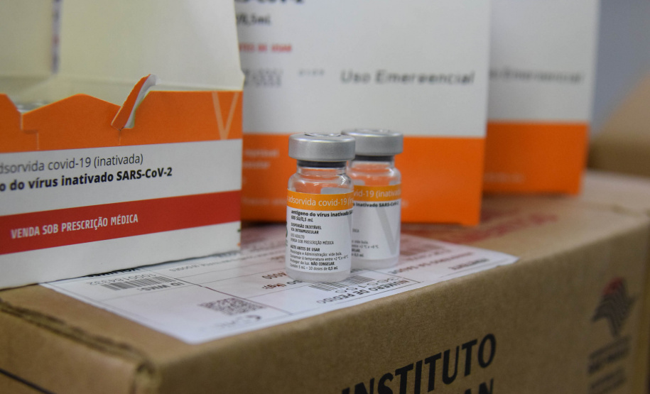 O Paraná recebeu mais 187.800 vacinas contra a Covid-19 da CoronaVac/Butantan neste sábado (4). As vacinas foram entregues no Centro de Medicamentos do Paraná (Cemepar) para conferência e armazenamento até que sejam descentralizados. A remessa faz parte da 47ª pauta de distribuição.  -  Curitiba, 04/09/2021  -  Foto: Américo Antonio/SESA