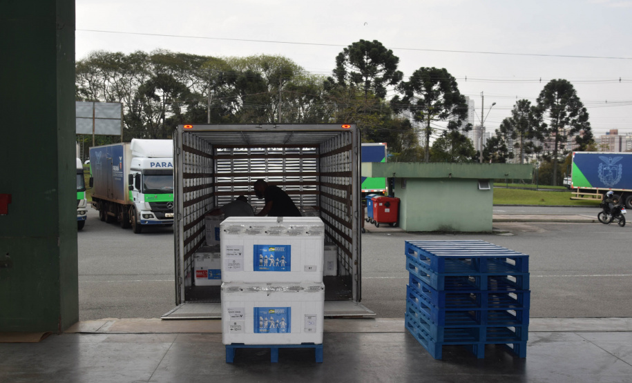 O Paraná recebeu no início da tarde deste sábado (18) mais 363.800 vacinas contra a Covid-19 da CoronaVac. A Secretaria de Estado da Saúde confirmou a chegada ao Estado de duas remessas, que desembarcaram no aeroporto Afonso Pena, em São José dos Pinhais, às 12h55, no voo LA 3443, e às 13h55, no voo AD 4830. -  Curitiba, 18/09/2021  -  Foto: Américo Antonio/SESA