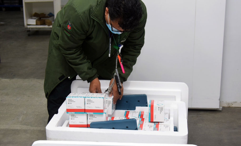 Com a ajuda das vacinas contra a Covid-19 que o Paraná recebeu nesta segunda-feira (20), a Secretaria de Estado da Saúde dará início a mais uma etapa da campanha de vacinação com a aplicação das doses de reforço (terceira dose).. Foto: Américo Antonio/SESA