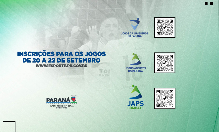 Abertas as incrições dos Jogos Abertos, Combate e Juventude

-  Foto/Arte: Paraná esporte