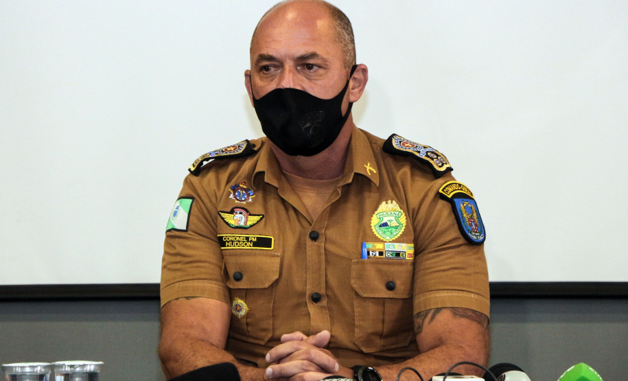 Envolvidos em tentativa de latrocínio de policial militar são localizados em operação conjunta na Capital . Na foto, coletiva de imprensa  -  Curitiba, 21 de setembro de 2021.  -  Foto: Soldado Amanda Morais