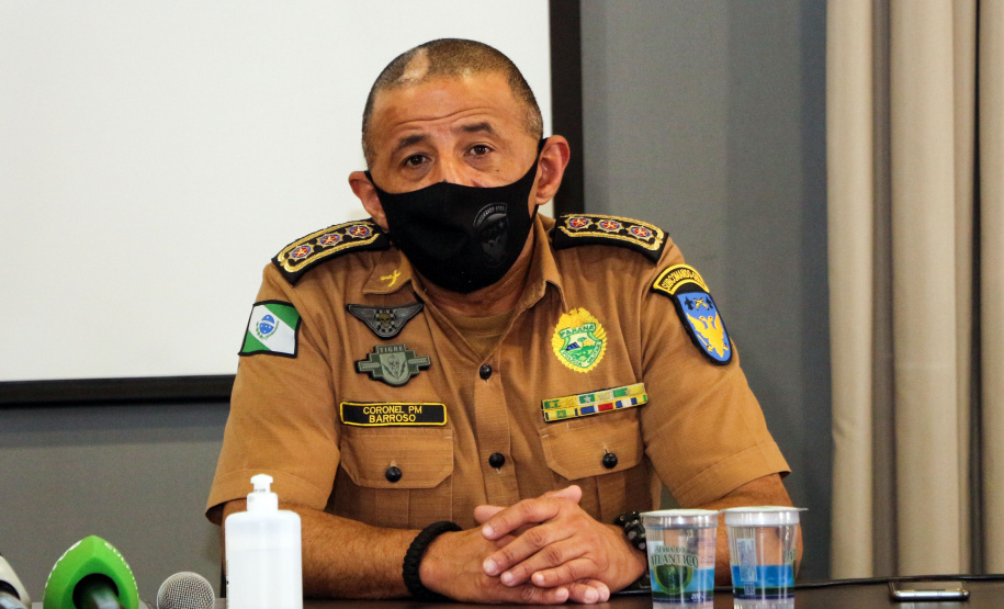 Envolvidos em tentativa de latrocínio de policial militar são localizados em operação conjunta na Capital . Na foto, coletiva de imprensa  -  Curitiba, 21 de setembro de 2021.  -  Foto: Soldado Amanda Morais