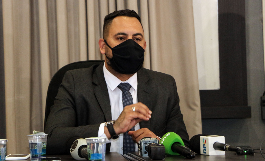 Envolvidos em tentativa de latrocínio de policial militar são localizados em operação conjunta na Capital . Na foto, coletiva de imprensa  -  Curitiba, 21 de setembro de 2021.  -  Foto: Soldado Amanda Morais