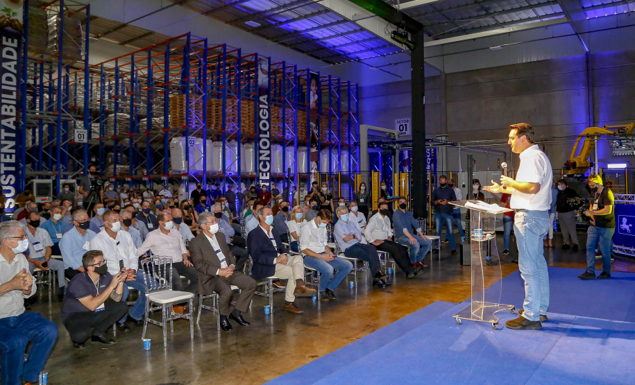 Governador Carlos Massa Ratinho Junior, participou da inauguração da nova planta industrial da Sooro Renner, líder nacional na produção de proteínas derivadas do soro de leite, em Marechal Cândido Rondon - Presentes, o 
prefeito Marcio Rauber e o diretor-presidente da Sooro Renner, William da Silva  - Marechal Cândido Rondon, 22/09/2021  -  Foto: Gilson Abreu/AEN