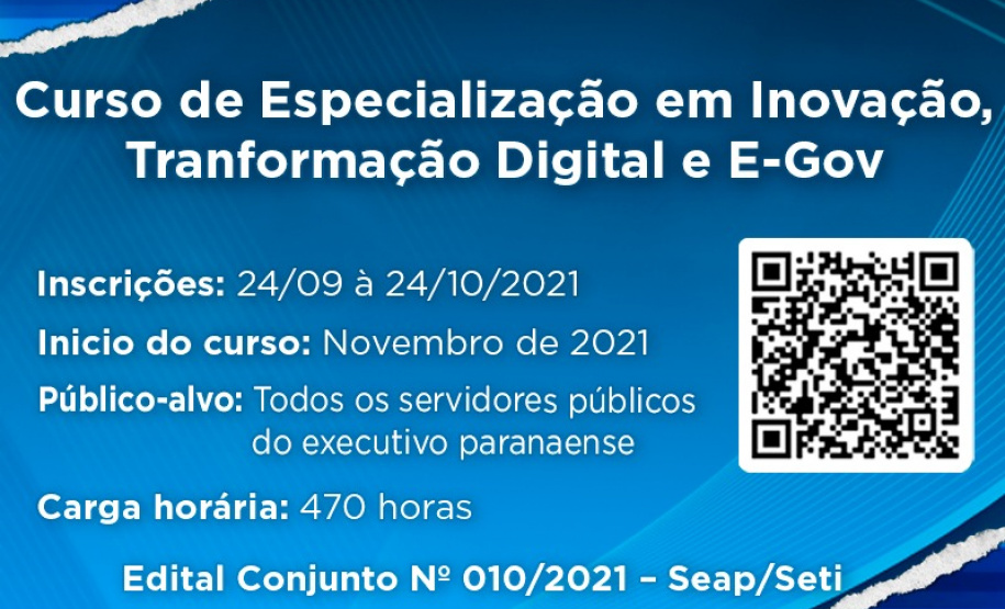 Abertas as inscrições para Especialização em Inovação, Transformação Digital e E-Gov  -  Curitiba, 24/09/2021  -  Foto: Escola de Gestão
