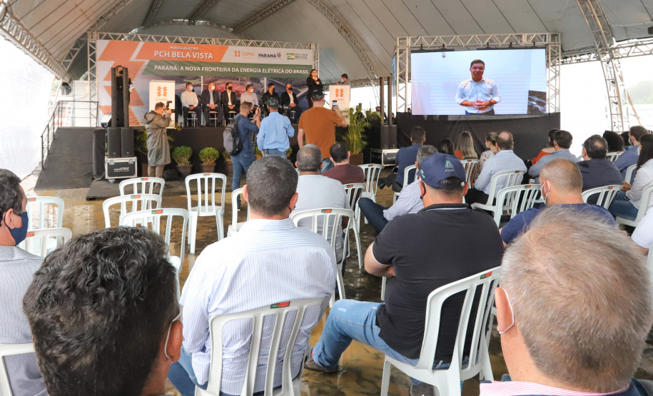 PCH Vere O governador Carlos Massa Ratinho Junior, o ministro de Minas e Energia, Bento Albuquerque, e o presidente da Copel, Daniel Pimentel Slaviero, inauguram de forma virtual nesta sexta-feira (1º) a Pequena Central Hidrelétrica Bela Vista, em Verê, no Sudoeste do Estado. 01/10/2021 - Foto: Geraldo Bubniak/AEN
